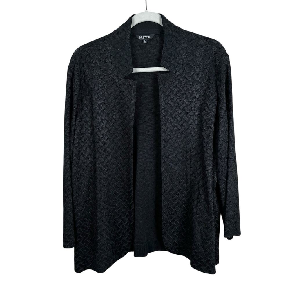 Misook Cardigan Womens XL Black Open Front Knit Office Casual Workwear
